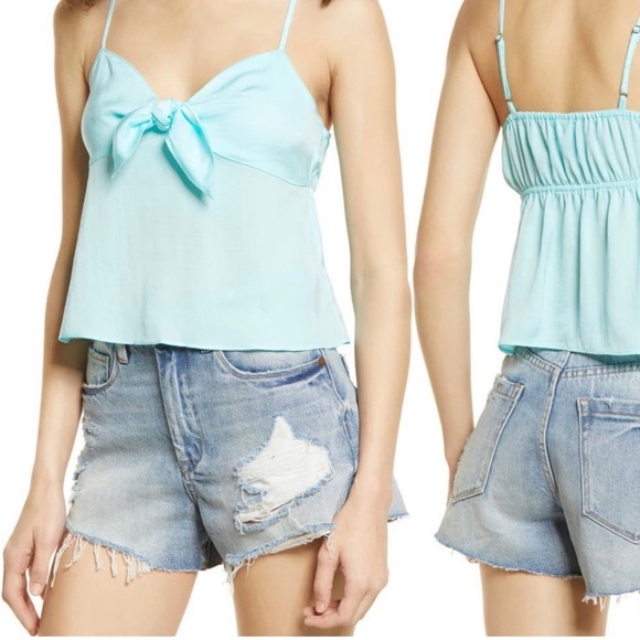 bp Tops - BP. Bow Detail Tank Top Women's Medium Teal Paradise - Spaghetti Strap